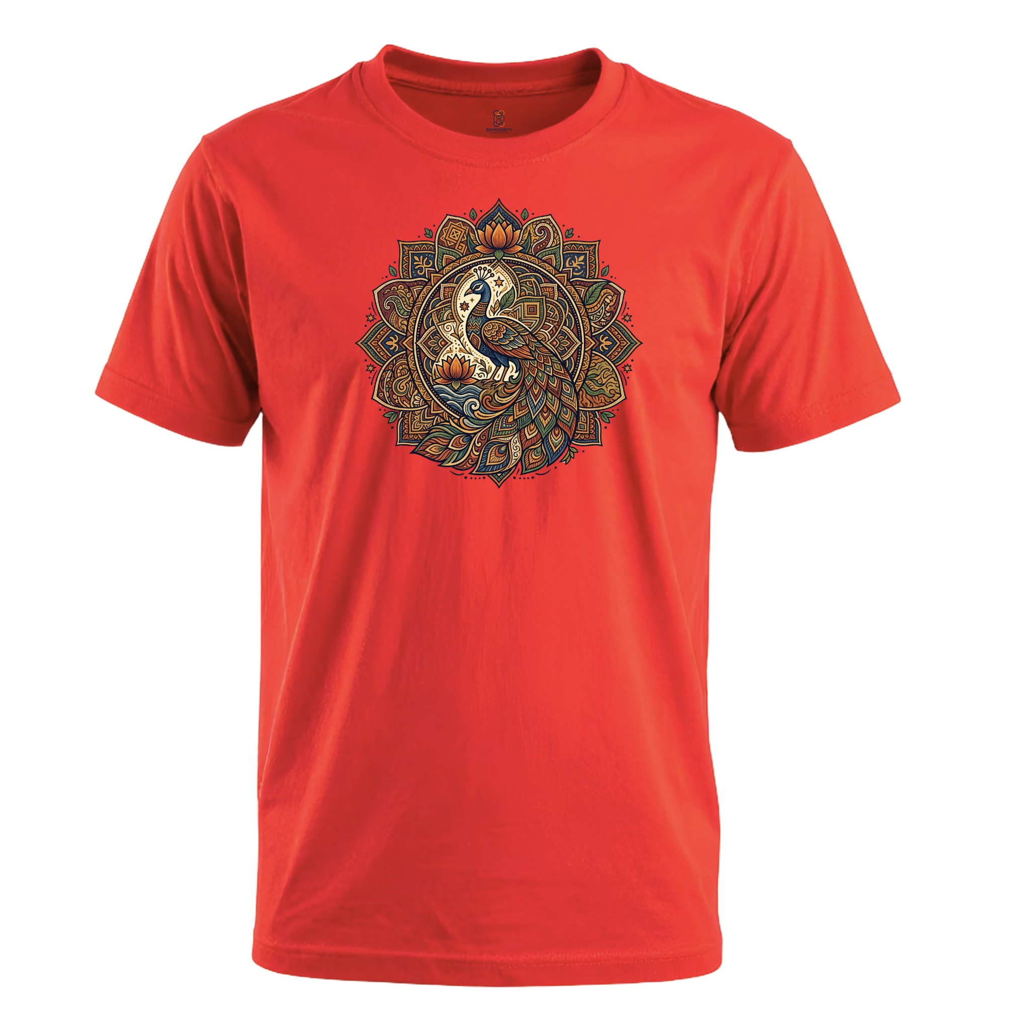 Somokriti Unisex Premium Cotton Printed T-Shirt - The Mayur Mandala | Regular Fit, Half Sleeve, Round Neck