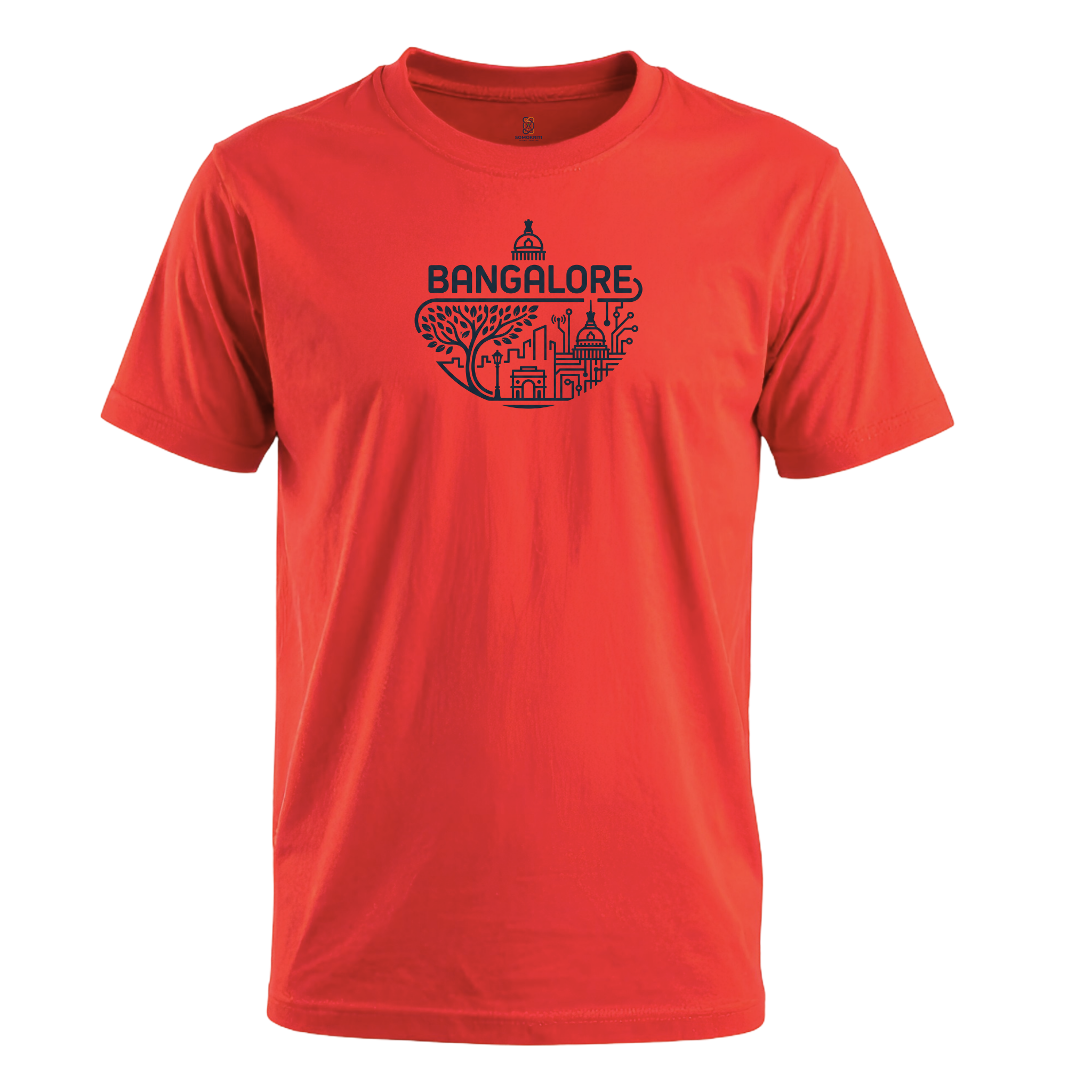 Somokriti Unisex Premium Cotton Printed T-Shirt - The Silicon Garden | Bangalore Cityscape | Regular Fit, Half Sleeve, Round Neck