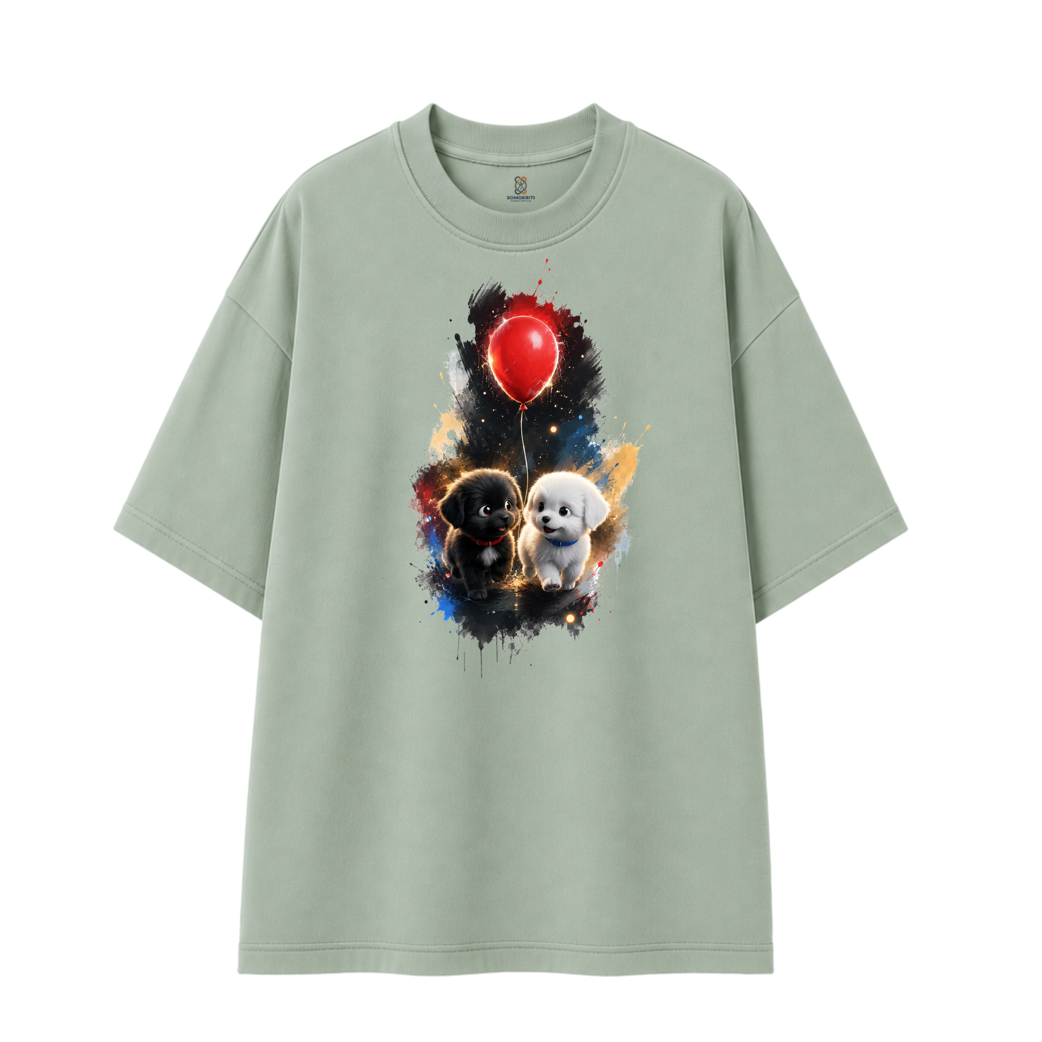 Somokriti Premium Cotton Printed T-Shirt - Pawsome Pair | Oversized Fit, Half Sleeve, Round Neck | Unisex