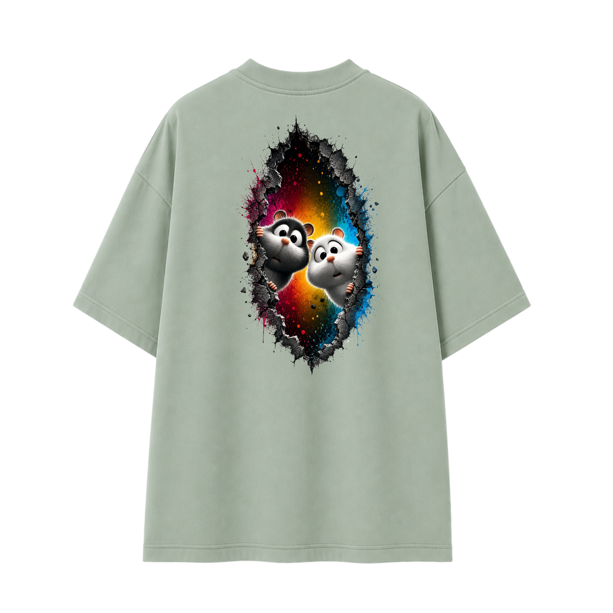 Somokriti Premium Cotton Printed T-Shirt - Curious Duo | Oversized Fit, Half Sleeve, Round Neck | Unisex