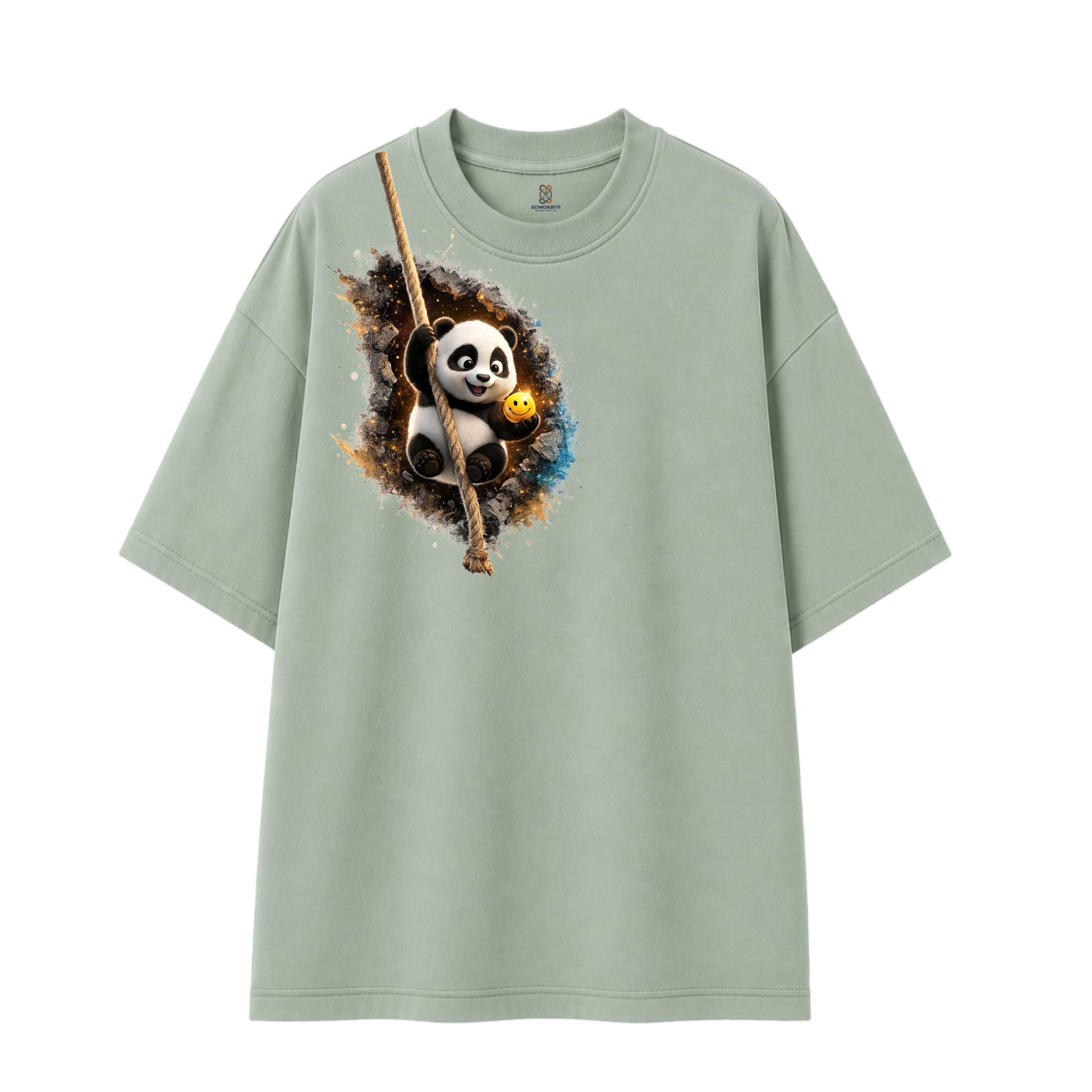 Somokriti Premium Cotton Printed T-Shirt - Panda Swing | Oversized Fit, Half Sleeve, Round Neck | Unisex