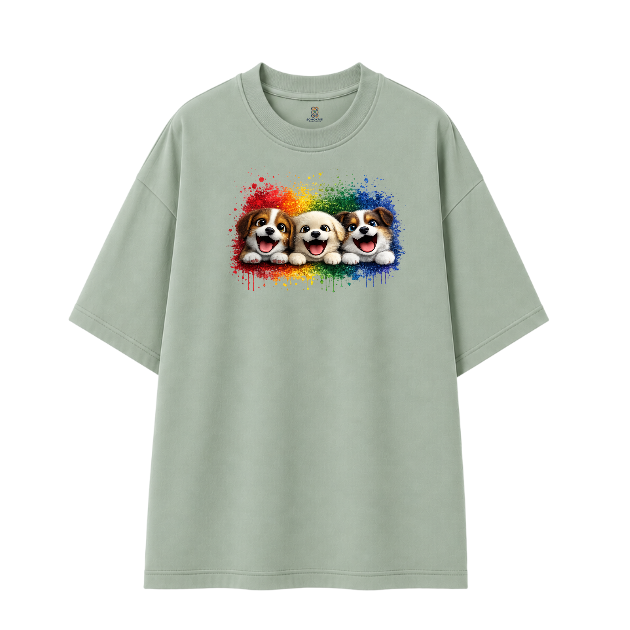 Somokriti Premium Cotton Printed T-Shirt - Puppy Parade | Oversized Fit, Half Sleeve, Round Neck | Unisex