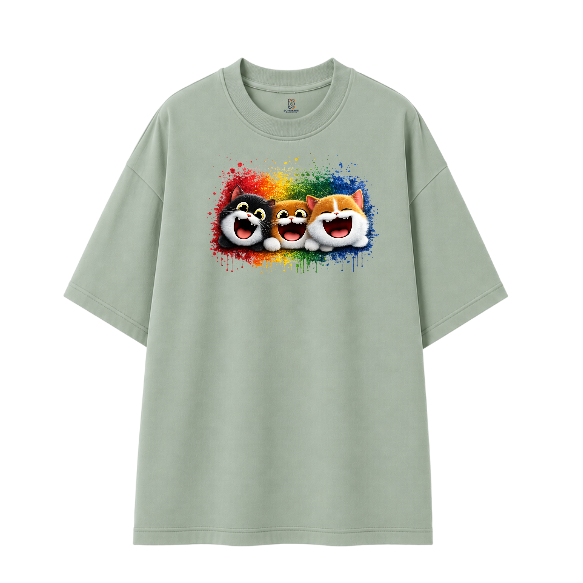 Somokriti Premium Cotton Printed T-Shirt - Happy Whiskers | Oversized Fit, Half Sleeve, Round Neck | Unisex