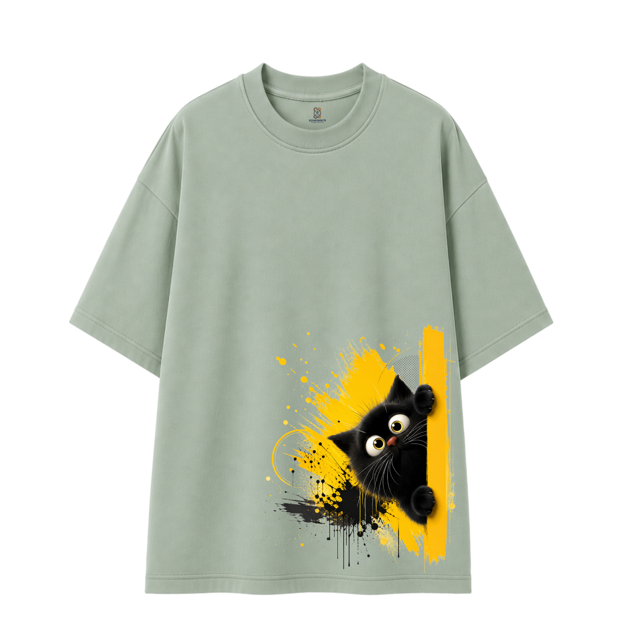 Somokriti Premium Cotton Printed T-Shirt - Curious Peek | Oversized Fit, Half Sleeve, Round Neck | Unisex