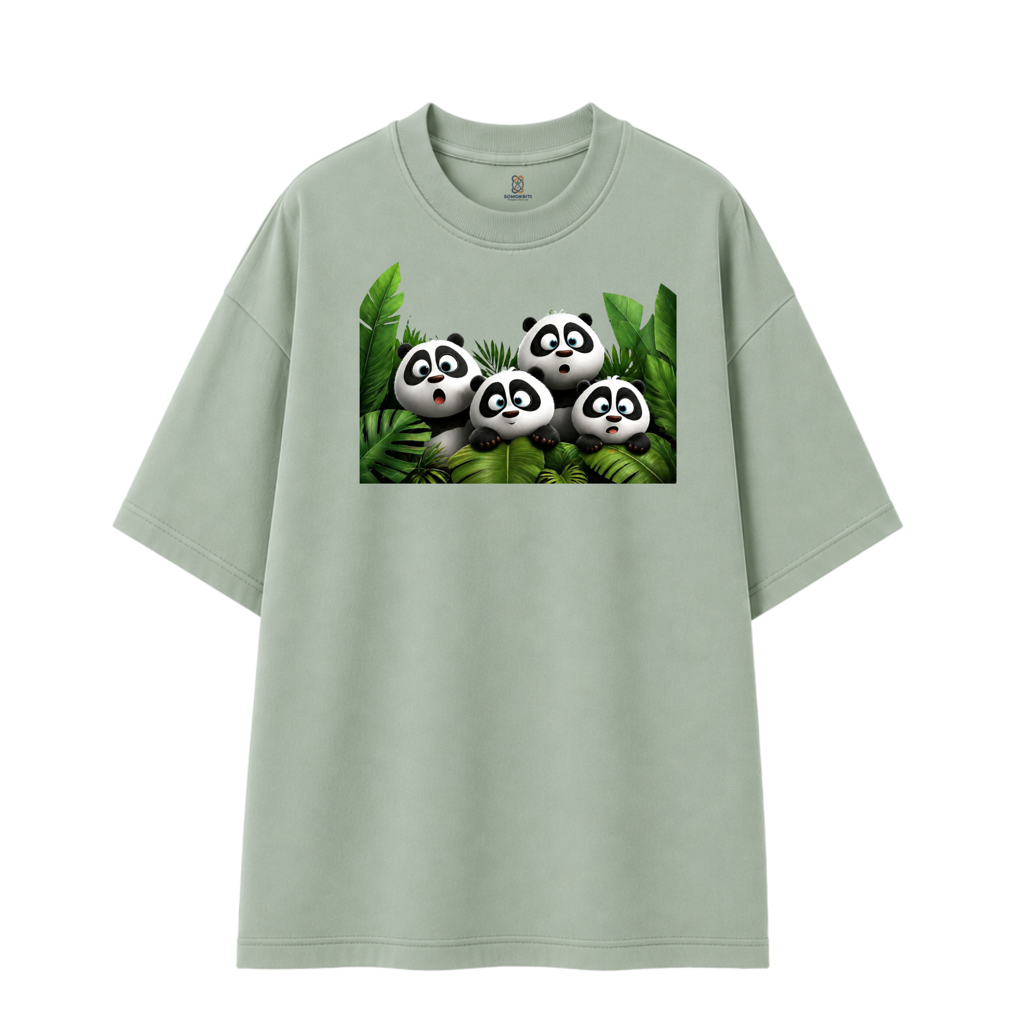 Somokriti Premium Cotton Printed T-Shirt - Panda Paradise | Oversized Fit, Half Sleeve, Round Neck | Unisex
