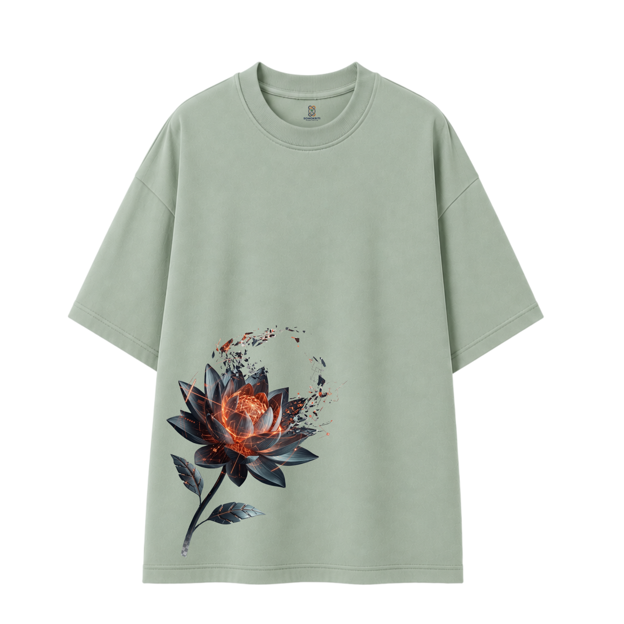 Somokriti Premium Cotton Printed T-Shirt - Neon Lotus | Oversized Fit, Half Sleeve, Round Neck | Unisex