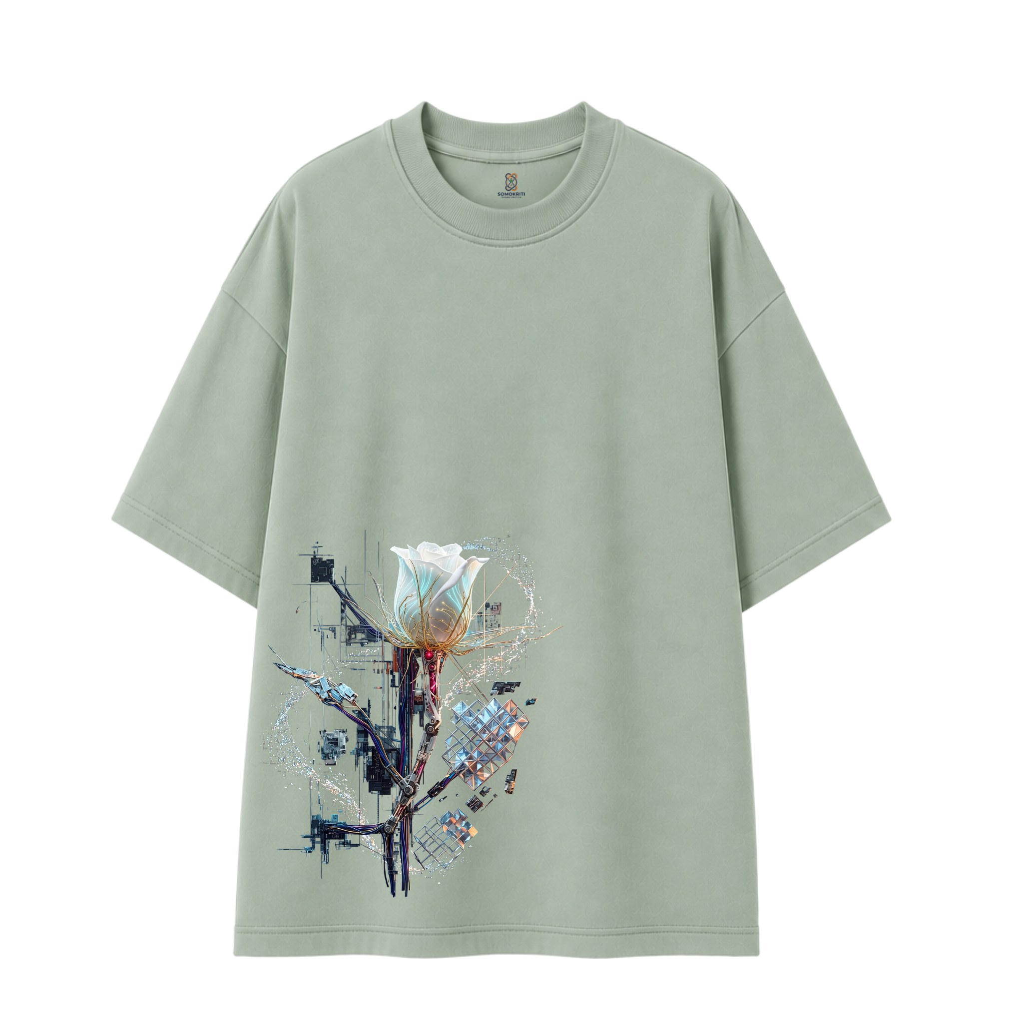 Somokriti Premium Cotton Printed T-Shirt - Synthetic Bloom | Oversized Fit, Half Sleeve, Round Neck | Unisex