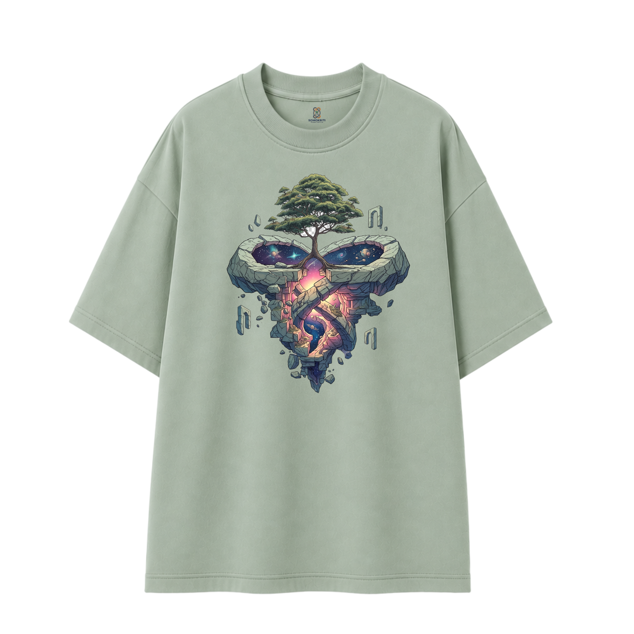 Somokriti Premium Cotton Printed T-Shirt - Cosmic Roots | Oversized Fit, Half Sleeve, Round Neck | Unisex