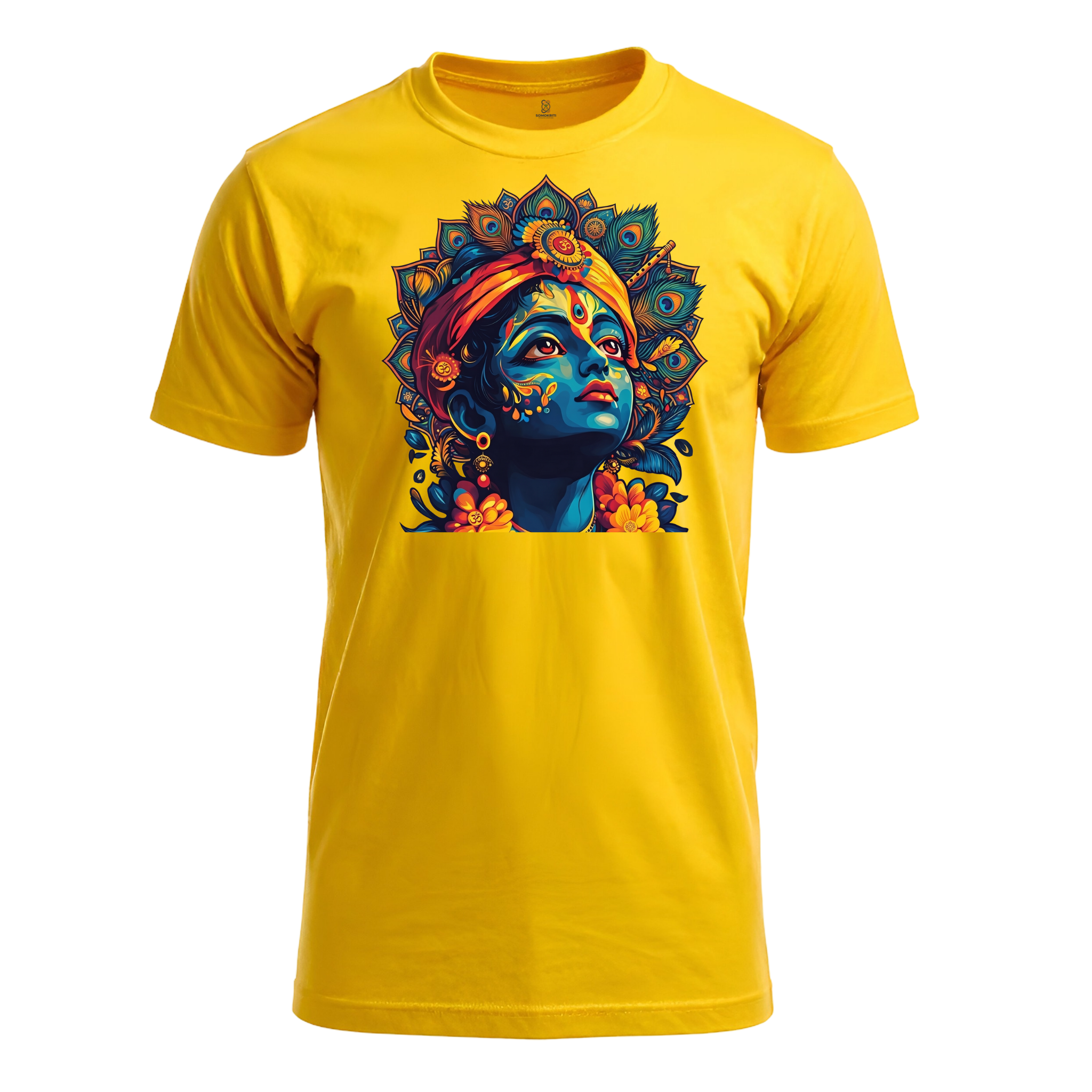 Somokriti Unisex Premium Cotton Printed T-Shirt - The Eternal Charm | Bal Krishna Peacock Mandala | Regular Fit, Half Sleeve, Round Neck