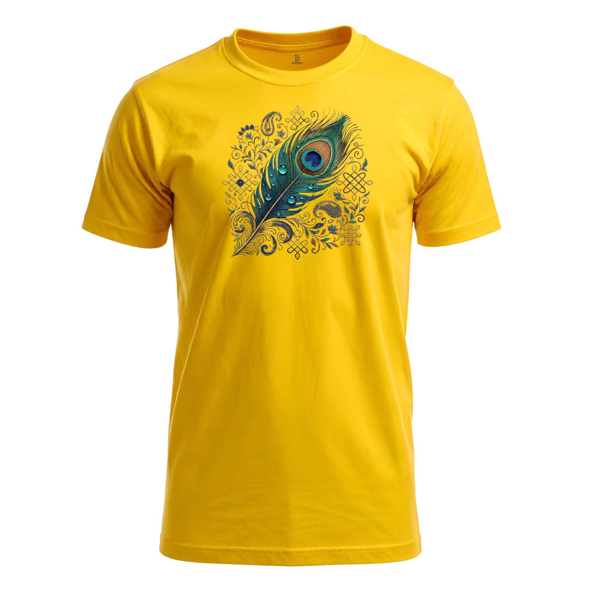 Somokriti Unisex Premium Cotton Printed T-Shirt - The Sacred Peacock Feather | Regular Fit, Half Sleeve, Round Neck