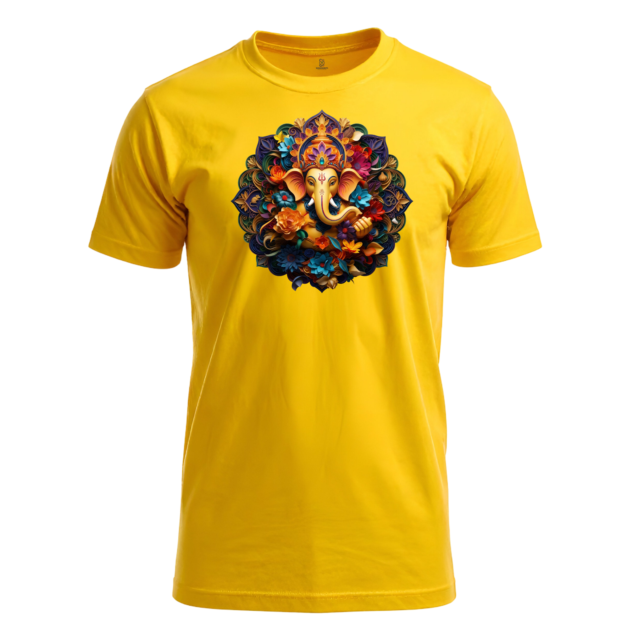 Somokriti Unisex Premium Cotton Printed T-Shirt - The Ganesha Floral Paper Quilled | Regular Fit, Half Sleeve, Round Neck
