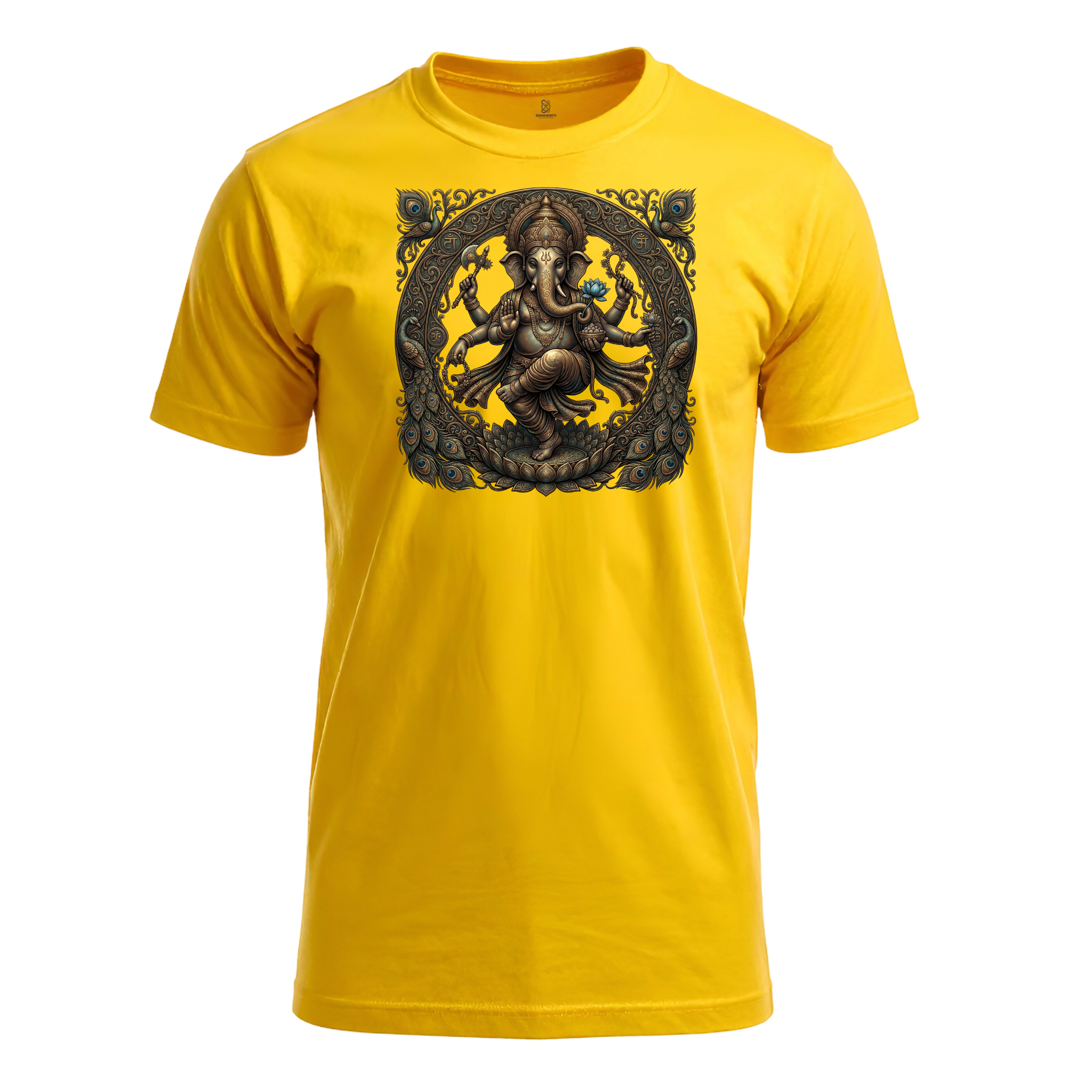 Somokriti Unisex Premium Cotton Printed T-Shirt - The Eternal Ganesha | Dancing Vinayaka Antique Filigree | Regular Fit, Half Sleeve, Round Neck