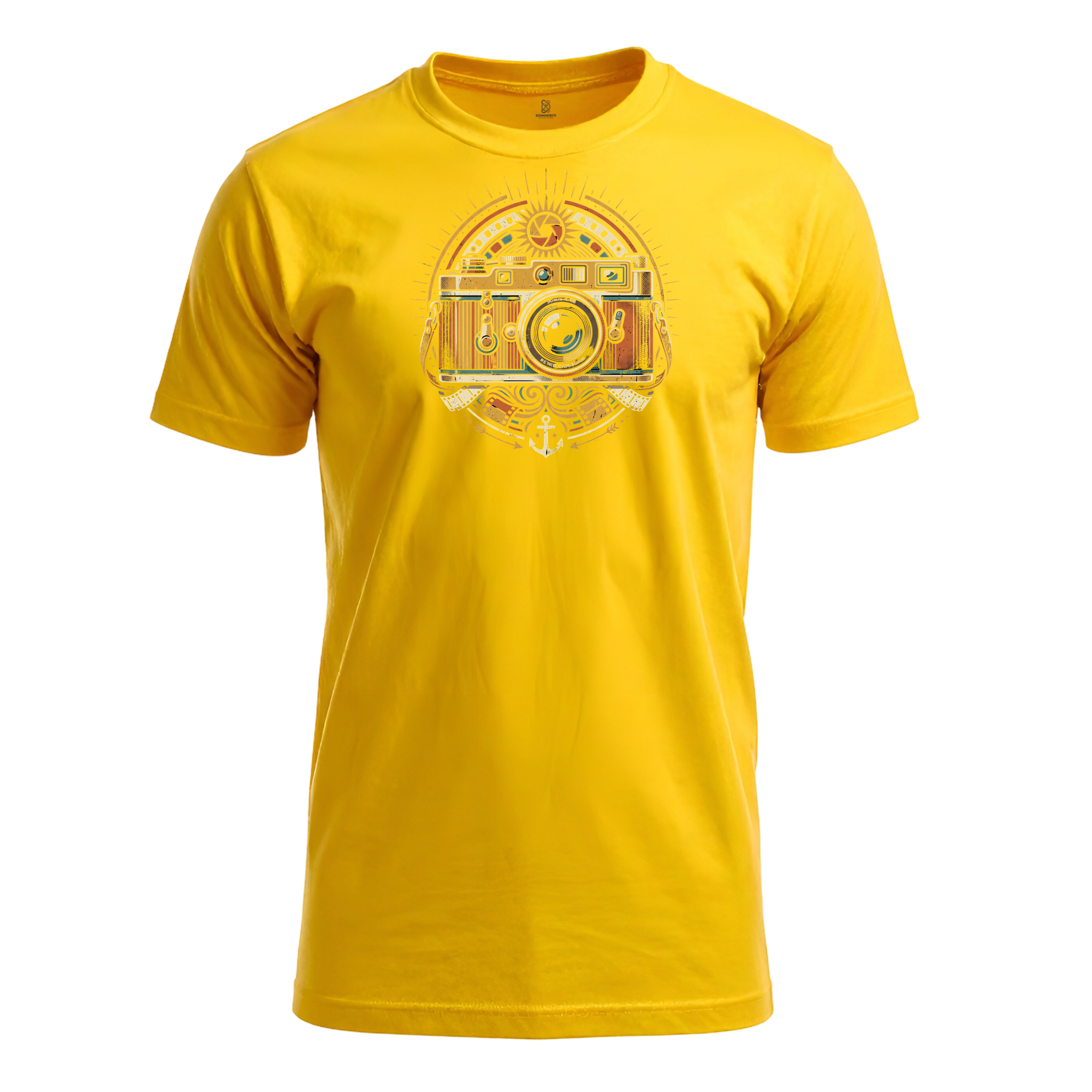 Somokriti Unisex Premium Cotton Printed T-Shirt - The Golden Lens Vintage Camera | Regular Fit, Half Sleeve, Round Neck
