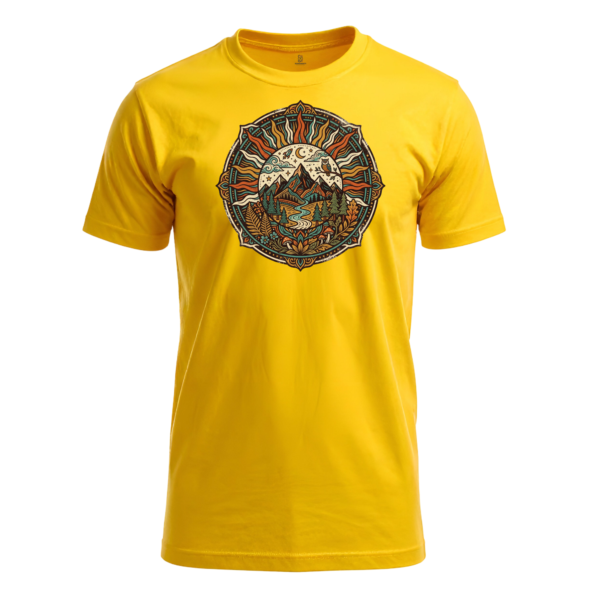 Somokriti Unisex Premium Cotton Printed T-Shirt - The Solar Mountain Mandala | Regular Fit, Half Sleeve, Round Neck