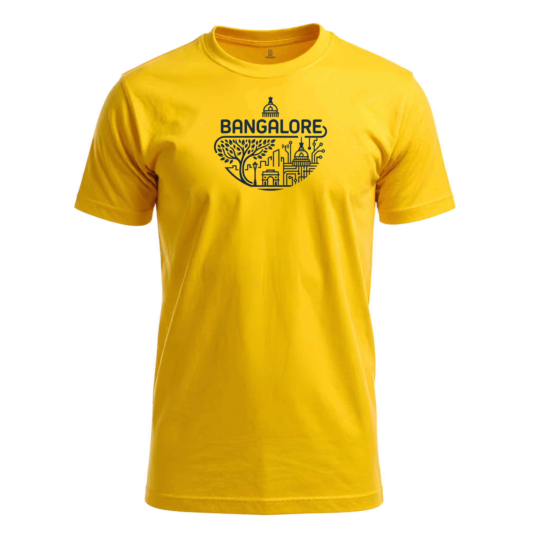 Somokriti Unisex Premium Cotton Printed T-Shirt - The Silicon Garden | Bangalore Cityscape | Regular Fit, Half Sleeve, Round Neck
