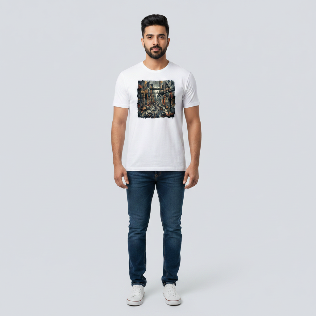 Somokriti Unisex Premium Cotton Printed T-Shirt - The Urban Pulse | Regular Fit, Half Sleeve, Round Neck
