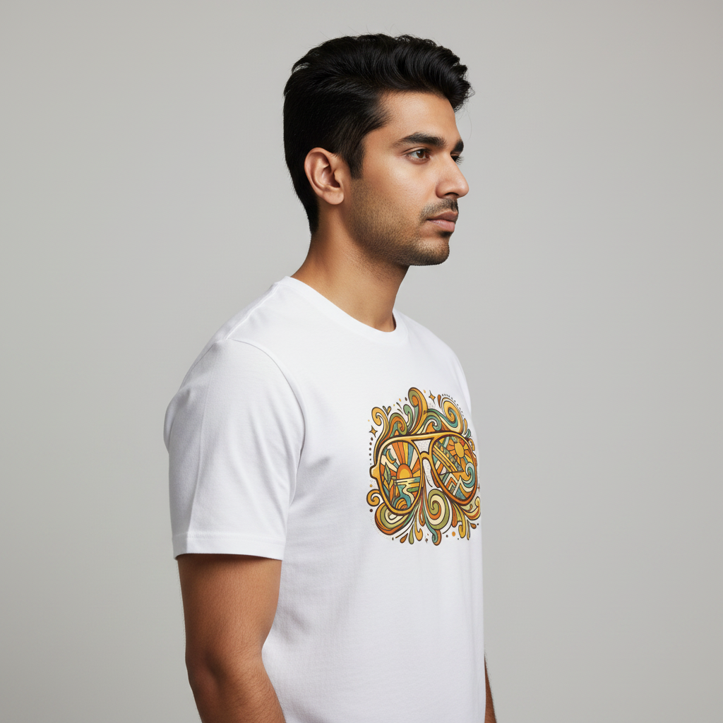 Somokriti Unisex Premium Cotton Printed T-Shirt - The Summer Soul Retro Aviator | Regular Fit, Half Sleeve, Round Neck