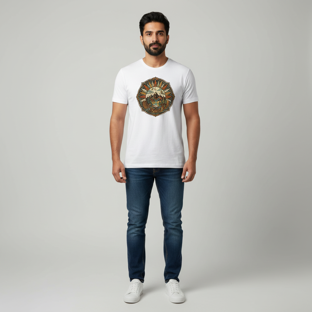 Somokriti Unisex Premium Cotton Printed T-Shirt - The Solar Mountain Mandala | Regular Fit, Half Sleeve, Round Neck