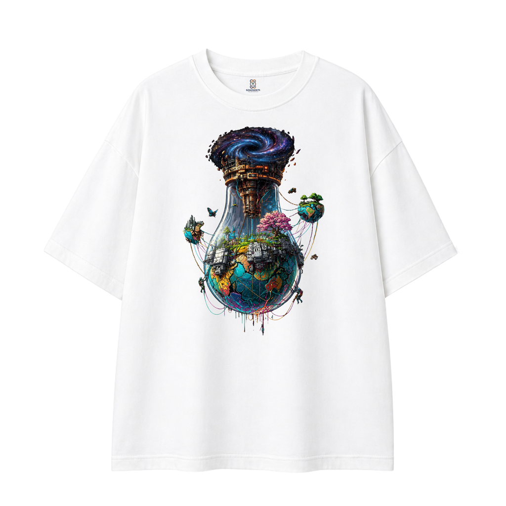 Somokriti Premium Cotton Printed T-Shirt - Stellar Sanctuary | Oversized Fit, Half Sleeve, Round Neck | Unisex