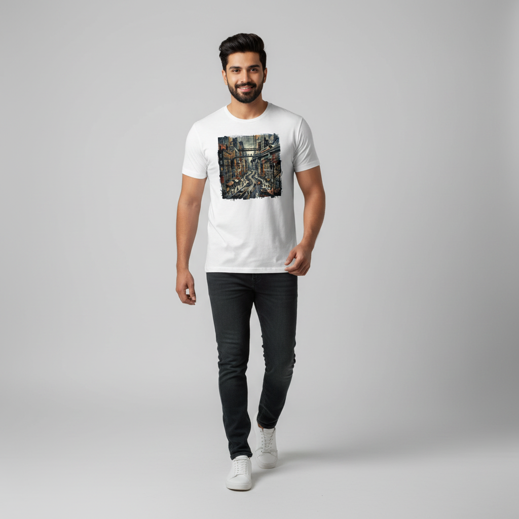 Somokriti Unisex Premium Cotton Printed T-Shirt - The Urban Pulse | Regular Fit, Half Sleeve, Round Neck