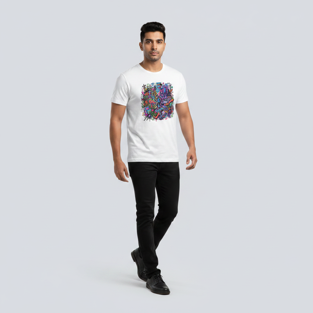 Somokriti Unisex Premium Cotton Printed T-Shirt - The Cyber Street Graffiti | Regular Fit, Half Sleeve, Round Neck
