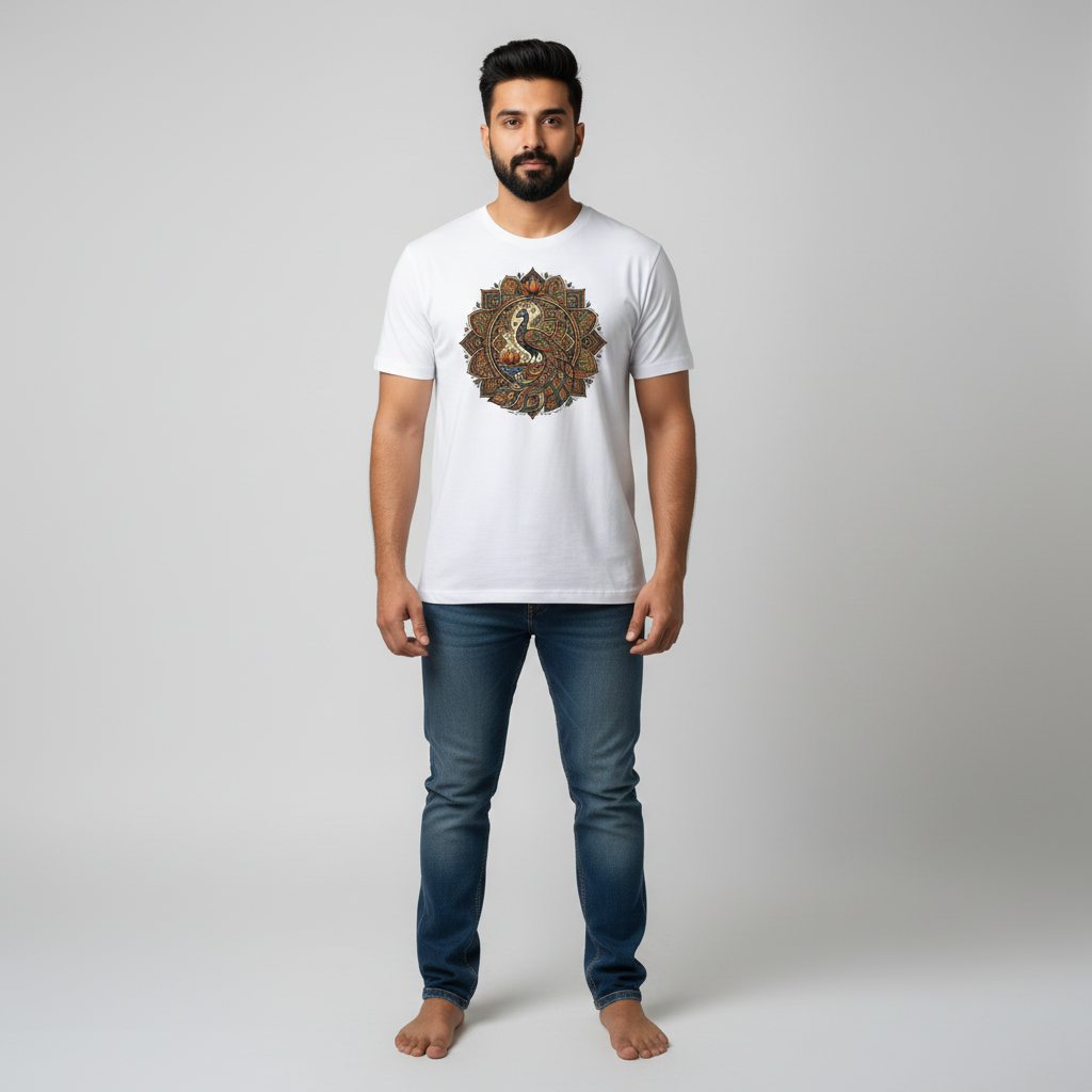 Somokriti Unisex Premium Cotton Printed T-Shirt - The Mayur Mandala | Regular Fit, Half Sleeve, Round Neck