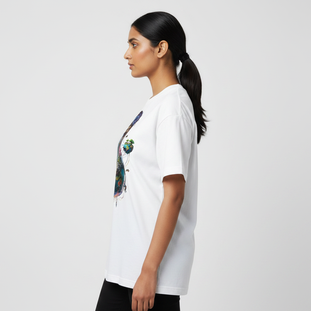 Somokriti Premium Cotton Printed T-Shirt - Stellar Sanctuary | Oversized Fit, Half Sleeve, Round Neck | Unisex
