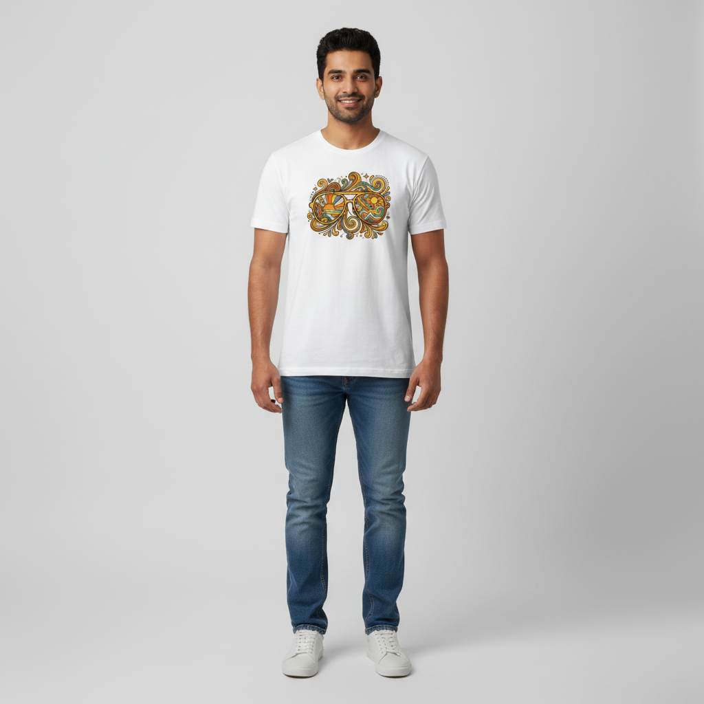 Somokriti Unisex Premium Cotton Printed T-Shirt - The Summer Soul Retro Aviator | Regular Fit, Half Sleeve, Round Neck