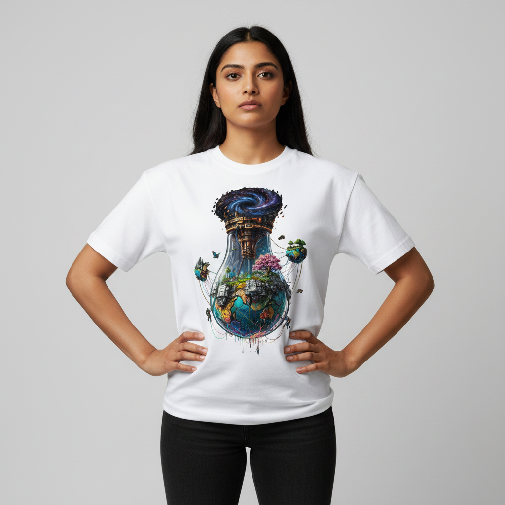 Somokriti Premium Cotton Printed T-Shirt - Stellar Sanctuary | Oversized Fit, Half Sleeve, Round Neck | Unisex