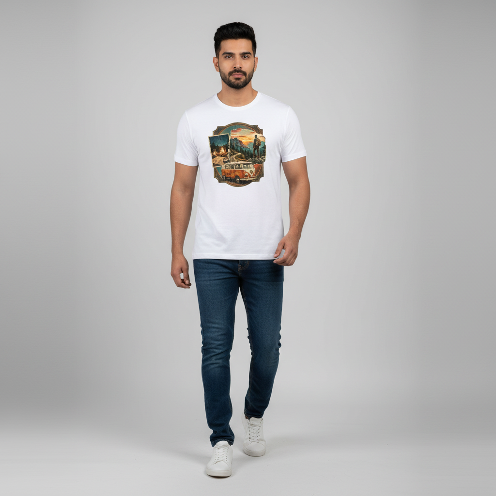 Somokriti Unisex Premium Cotton Printed T-Shirt - The Nomad Scrapbook | Regular Fit, Half Sleeve, Round Neck