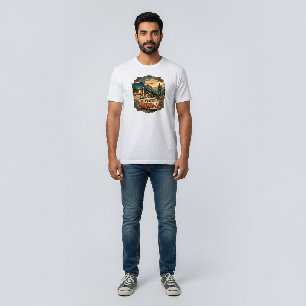 Somokriti Unisex Premium Cotton Printed T-Shirt - The Nomad Scrapbook | Regular Fit, Half Sleeve, Round Neck