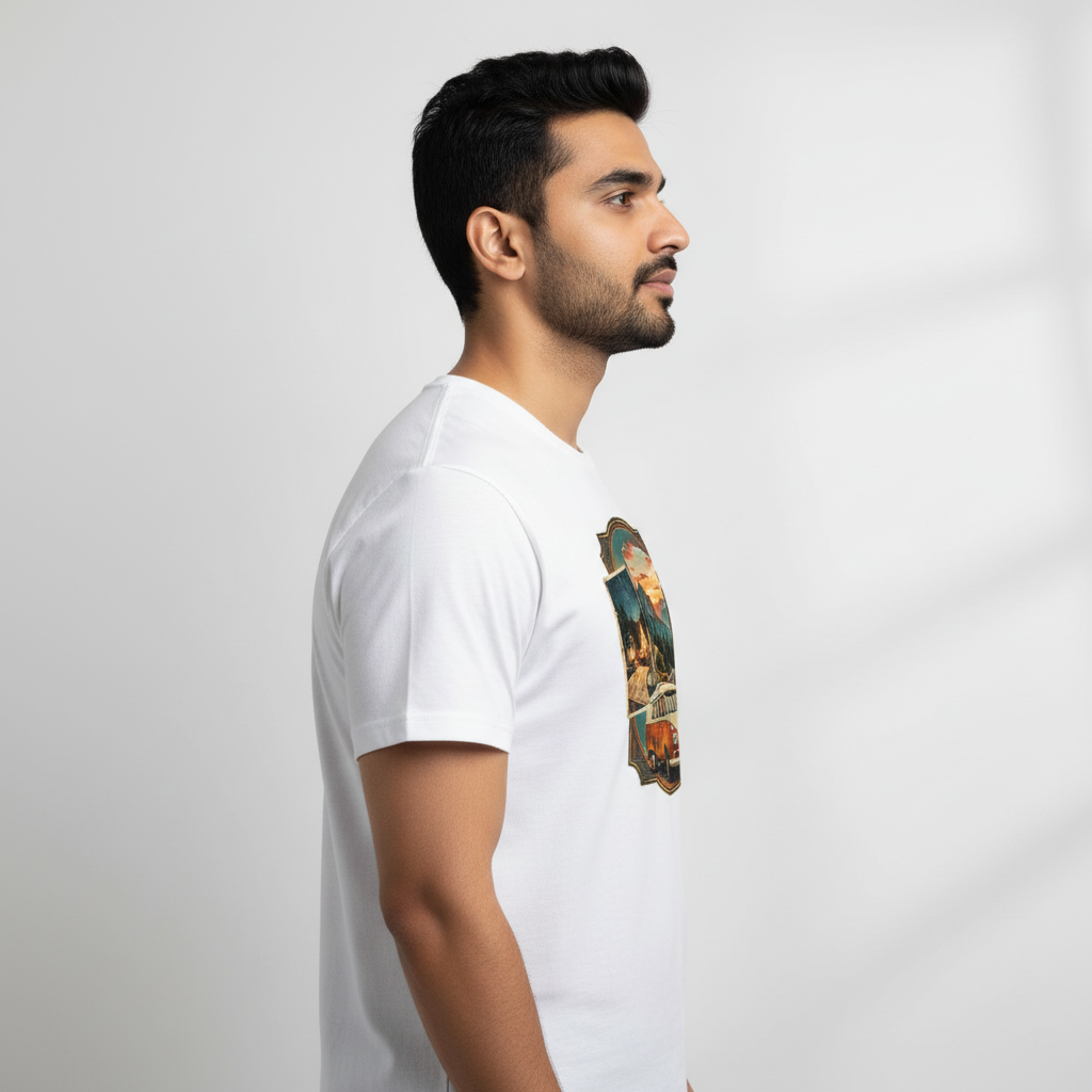 Somokriti Unisex Premium Cotton Printed T-Shirt - The Nomad Scrapbook | Regular Fit, Half Sleeve, Round Neck
