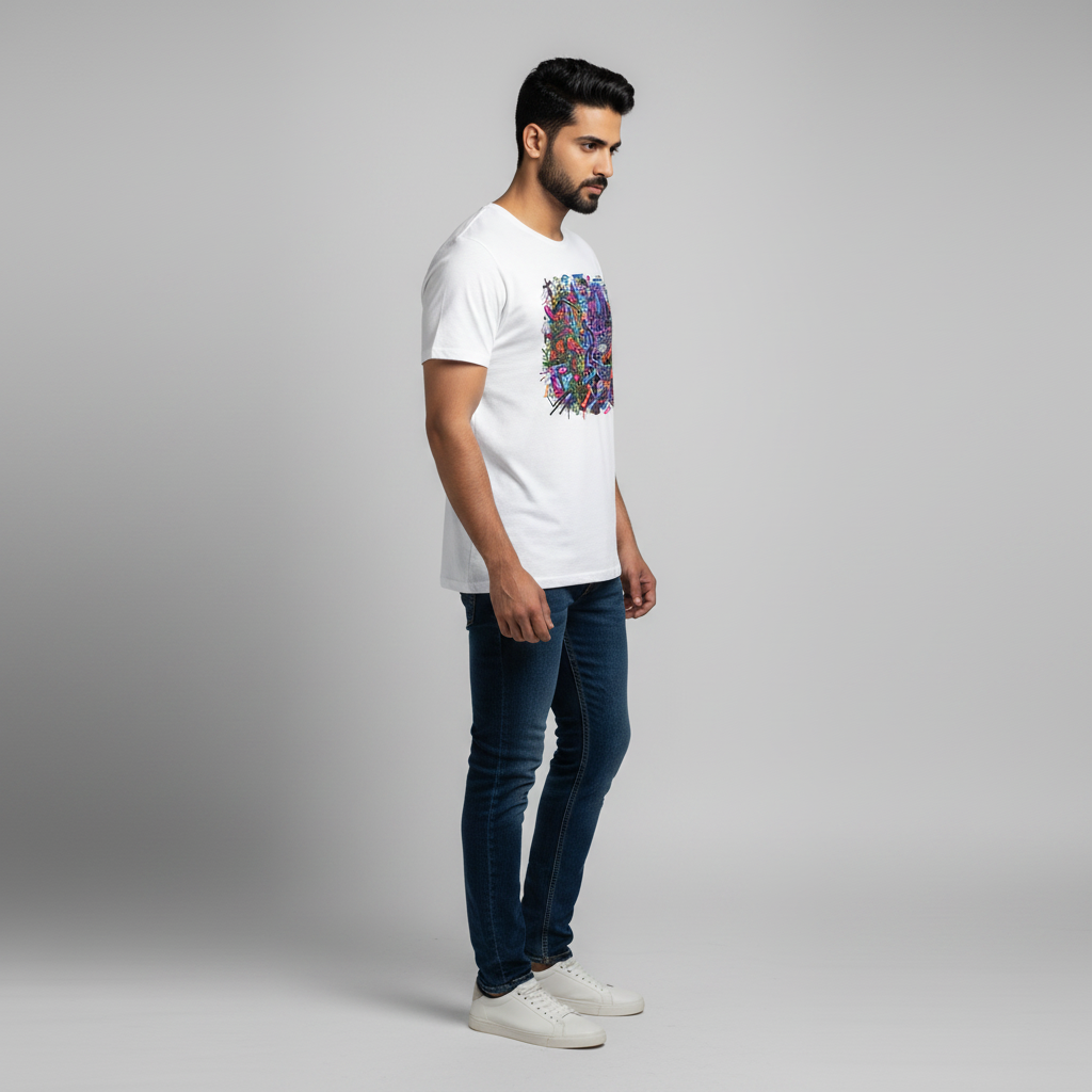 Somokriti Unisex Premium Cotton Printed T-Shirt - The Cyber Street Graffiti | Regular Fit, Half Sleeve, Round Neck