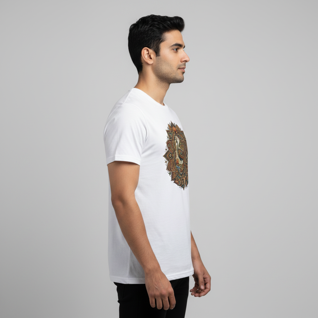 Somokriti Unisex Premium Cotton Printed T-Shirt - The Mayur Mandala | Regular Fit, Half Sleeve, Round Neck