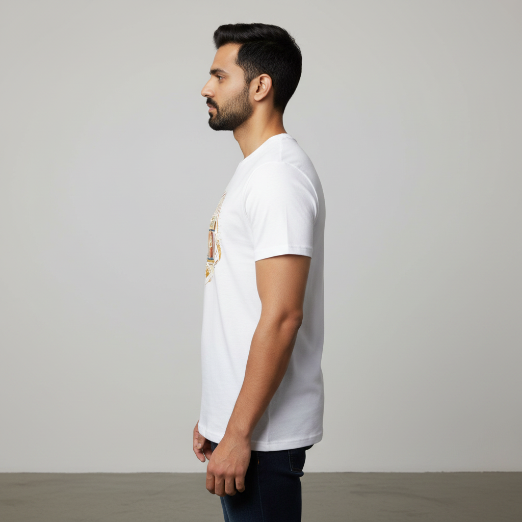 Somokriti Unisex Premium Cotton Printed T-Shirt - The Golden Lens Vintage Camera | Regular Fit, Half Sleeve, Round Neck